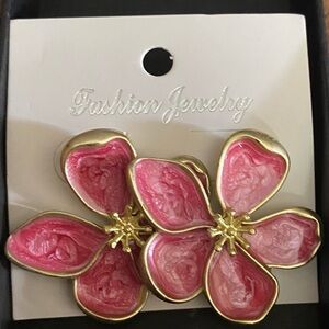 Fashion Jewelry Gold-Tone Pink Enamel Earrings